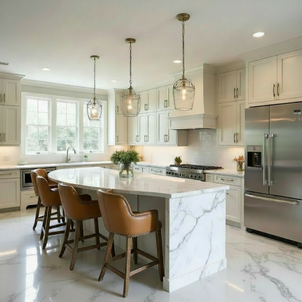 Natural Marble countertop for luxury kitchen remodel in West LA